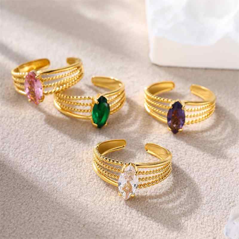 指輪 レディース ステンレス製 フリーサイズ オープンリング カラフル ジルコニア レトロ 個性的 高級感 欧米風 ジオメトリック 洗練されたデザイン オフィス カジュアル 通勤スタイル ファッション