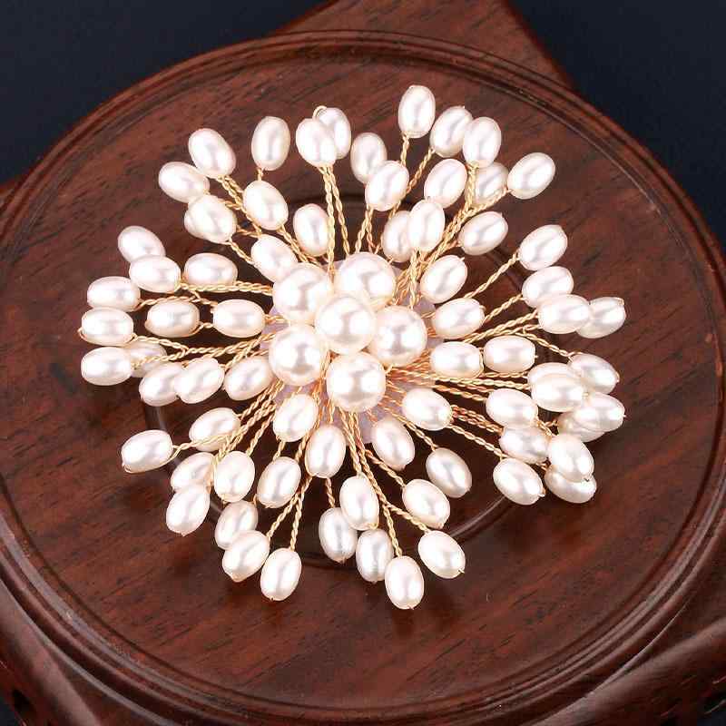 ブローチ レディース 欧米風 ハンドメイド パール 白 花 フラワー コサージュ ウェディング 結婚式 髪..