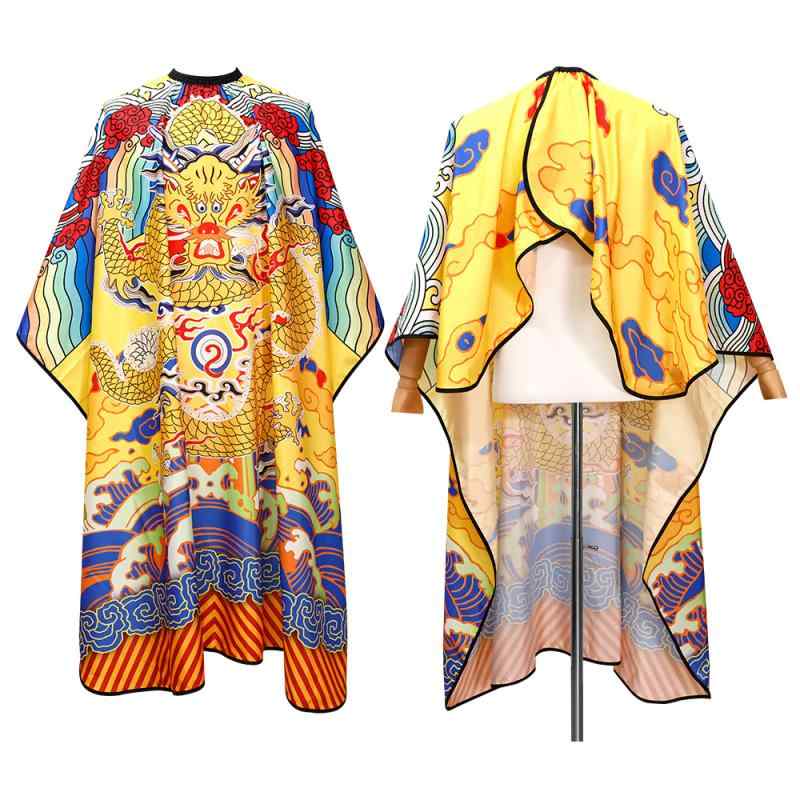 カットクロス 大人用 帯電防止 髪の毛付着防止 プロ仕様 美容室 理容室 サロン 龍鳳凰柄 中国風 ゆった..