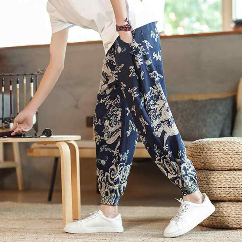 パンツ メンズ 中国風 レトロ 龍柄 唐装デザイン 春夏 薄手 ゆったり ルーズ 9分丈 サルエル テーパー..