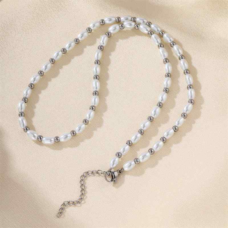 ネックレス レディース 女性用 天然淡水パール シンプル 韓国風 エレガント 鎖骨見せ フレンチスタイル 幾何学モチーフ 楕円形 リング オフィス 通勤用 オールシーズン 着回し 上品 華奢 電気メッキ加工 丸玉チェーン