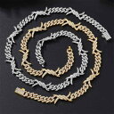 ネックレス ブレスレット メンズ 棘 スパイク 炎 ラインストーン キューバンチェーン ヒップホップ ストリート系 個性的 合金 電気メッキ加工 シルバー ゴールド