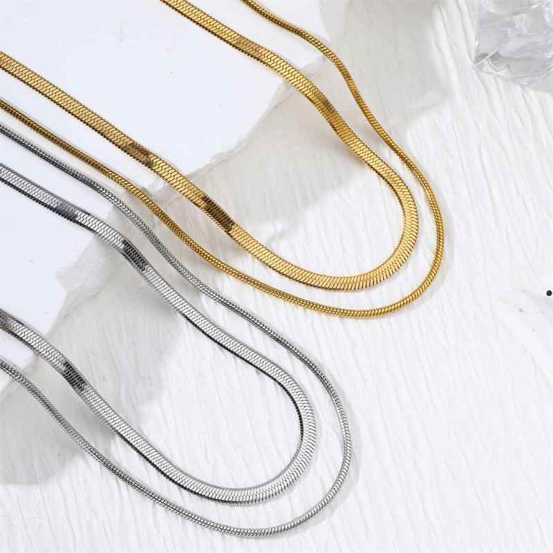 ネックレス メンズ レディース 男女兼用 ステンレス製 18K金メッキ 二重 重ね付け スネークチェーン ブ..