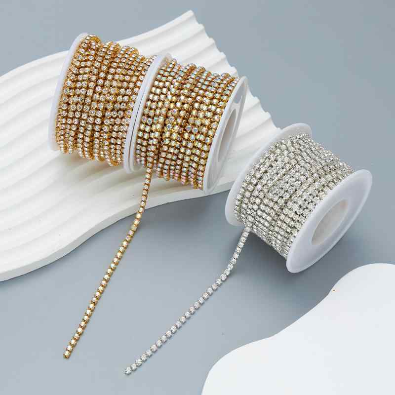 ラインストーンチェーン 高密度 爪付き クリスタルガラス 電気メッキ加工 DIY 手芸 ハンドメイド デコレーション アクセサリーパーツ