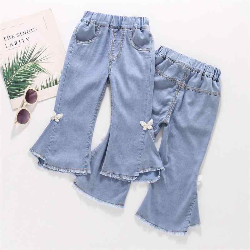 デニムパンツ 女の子 キッズ 子供服 春夏 テンセル 薄手 ストレッチ 柔らかな肌触り ウエストゴム フレア ロングパンツ ベーシック 着回し おしゃれ カジュアル