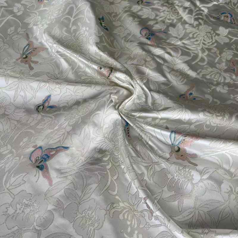 生地 新中華風 高精度 カットワーク 蝶柄 織錦サテン ジャカード ポリエステル 春夏 チャイナドレス 衣装製作 ハンドメイド クッションカバー テーブルクロス 白 黒 赤(x2)