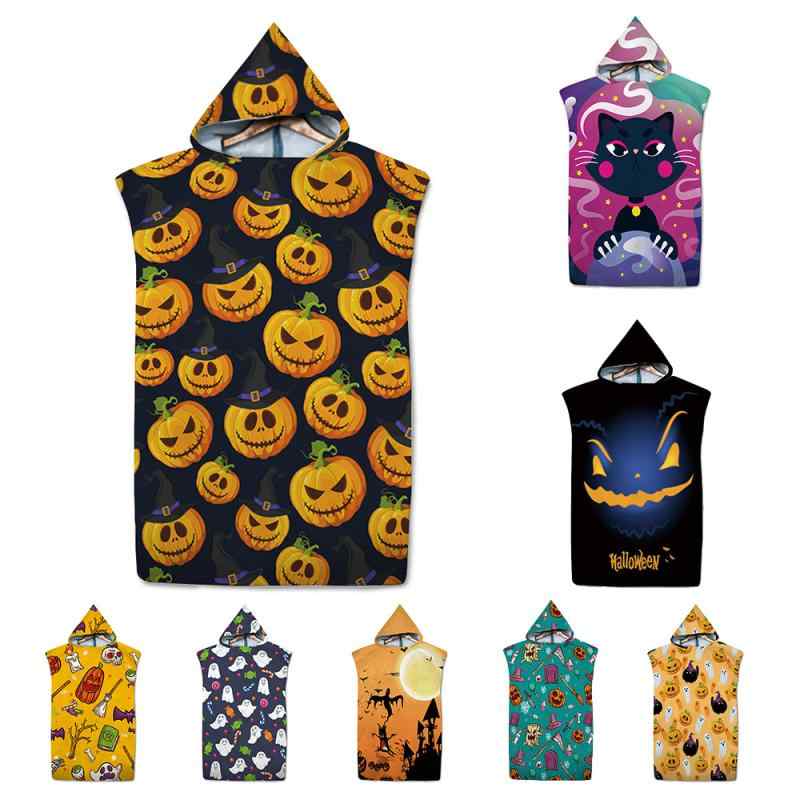バスタオル フード付き 着替えポンチョ 吸水速乾 マイクロファイバー ビーチタオル 海 プール用 ハロウィン柄 プリント 大人用 子供用 キッズ 男女兼用 水着 マリンスポーツ(x2)
