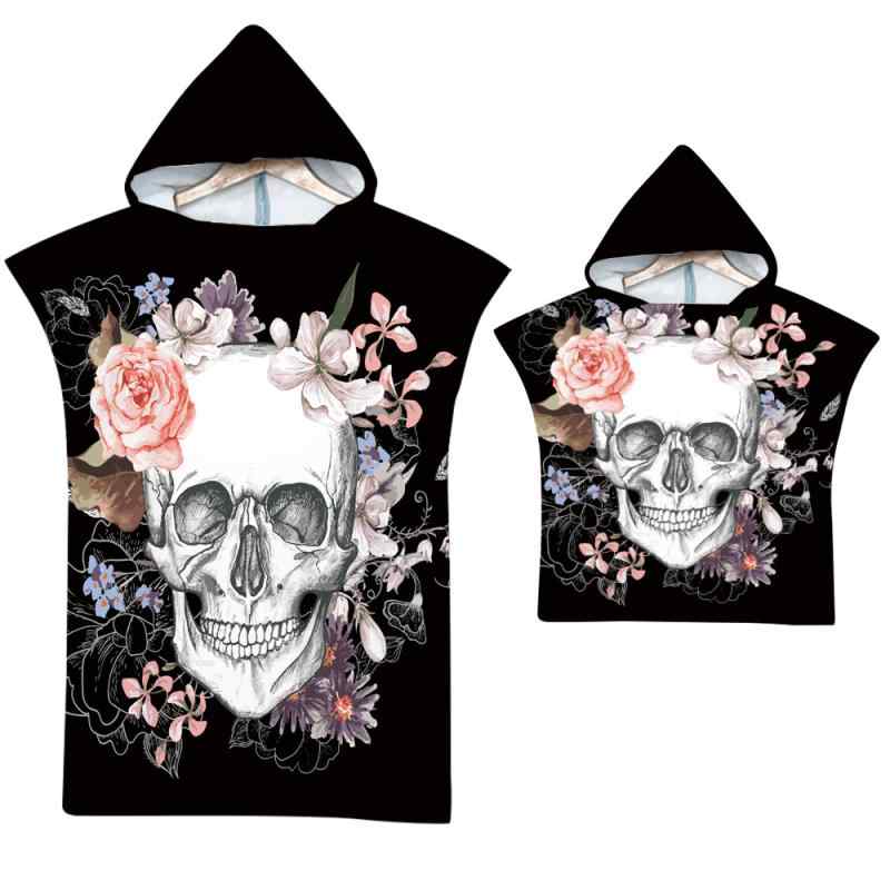 バスタオル 大人 子供 キッズ フード付き マイクロファイバー 吸水速乾 軽量 スカル柄 プリント ビーチ..