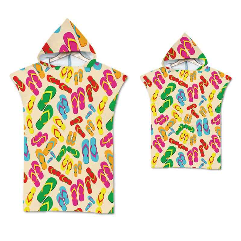 ポンチョ 大人用 子供用 キッズ フード付き マイクロファイバー 吸水速乾 軽量 ビーチ プール 海水浴 レジャー 着替え 足跡プリント バスタオル(x2)(3)