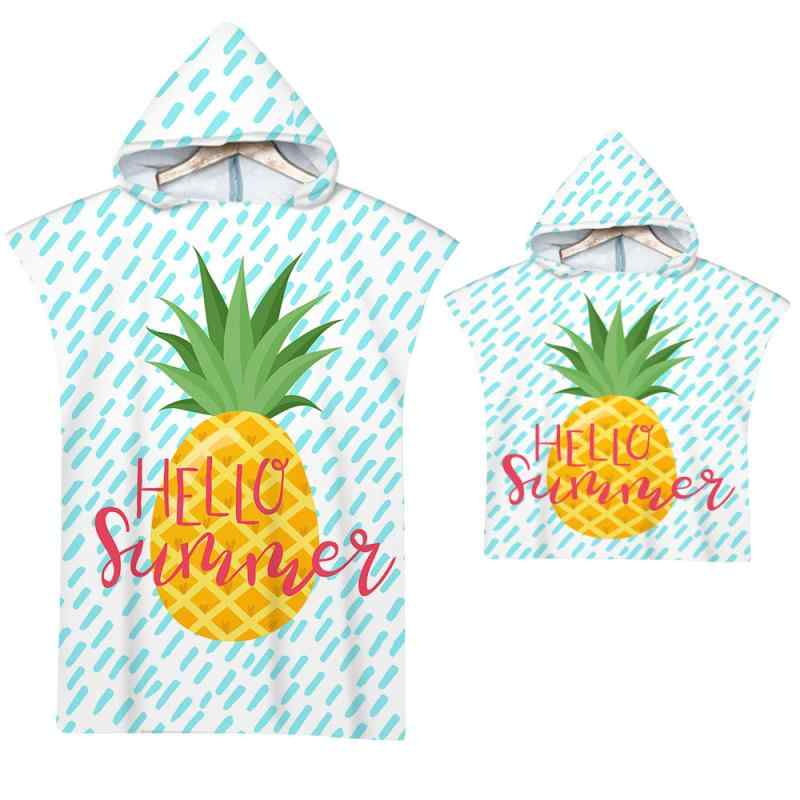 タオルポンチョ フード付き マイクロファイバー 吸水速乾 ビーチ お着替え バスタオル 大判 大人用 キッズ 子供用 プール 海水浴 レジャー お風呂上がり フルーツ柄 プリント かわいい ゆったり(x2)