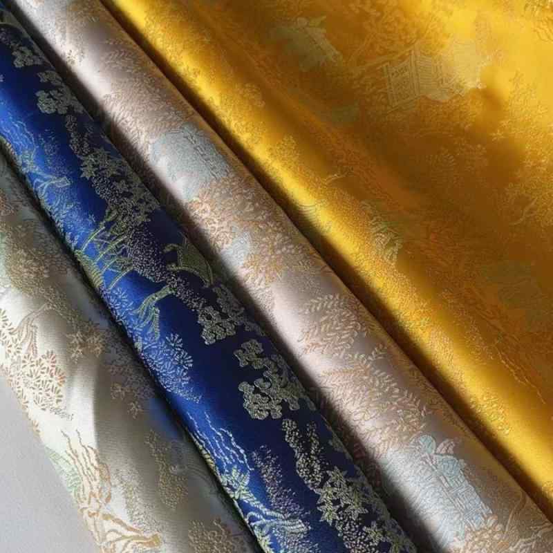 生地 新中国風 古香亭閣風景花柄 高精度 宋錦風織錦サテン チャイナドレス 漢服 唐装 ポリエステル 春..