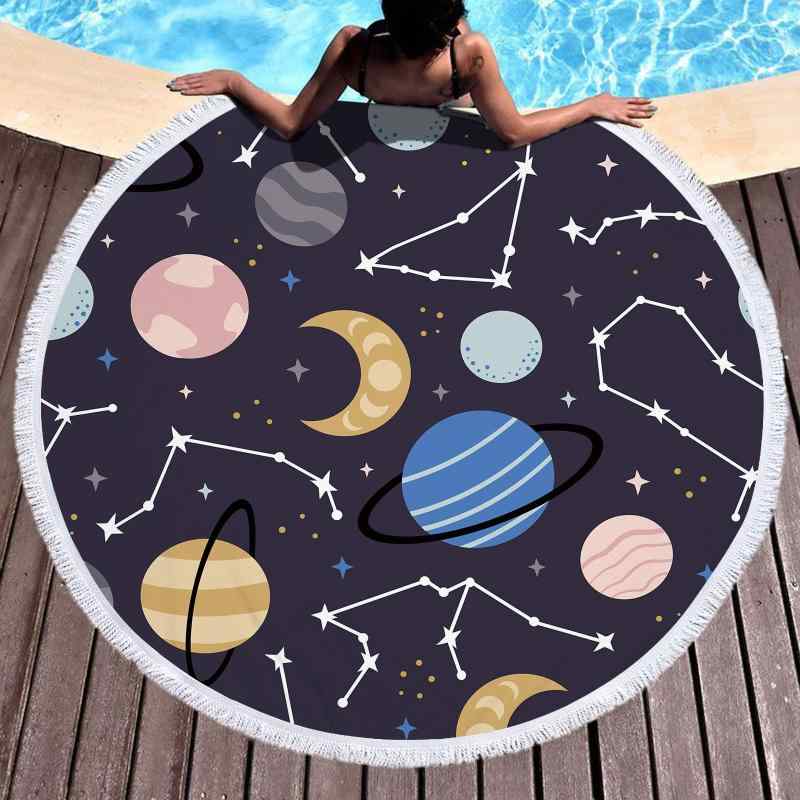 ビーチタオル バスタオル 円形 丸型 デジタルプリント 宇宙柄 スペース柄 マイクロファイバー 吸水速乾..