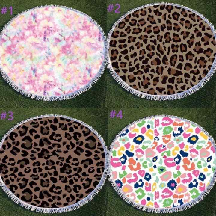 ビーチタオル レディース マイクロファイバー 吸水 速乾 大判 丸型 円形 プリント ヒョウ柄 バスタオル 水泳 プール 海水浴 レジャー 旅行用 おしゃれ かわいい 夏用(x2)(3)