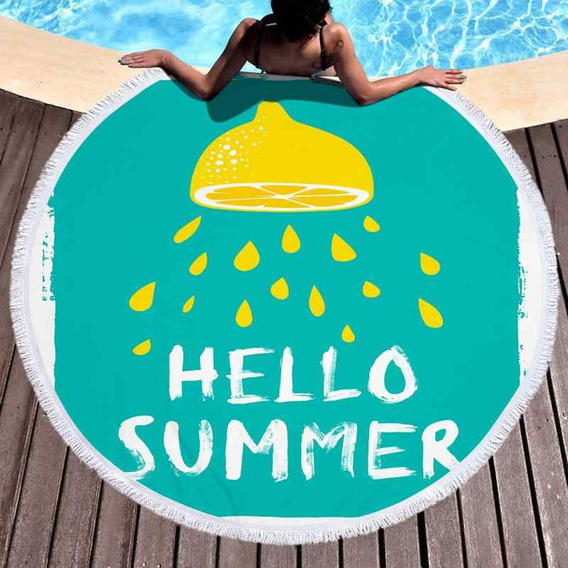 ビーチタオル マイクロファイバー 吸水速乾 円形 大判 3Dデジタルプリント アルファベット柄 ショール サマーブランケット ランチョンマット 多機能 レジャー アウトドア 海 プール 旅行(x2)(3)