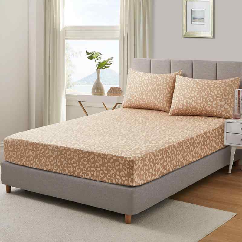 ベッドシーツ ポリエステル ヒョウ柄 レオパード柄 立体プリント 高発色 カーキ色 抽象アート 幾何学模..