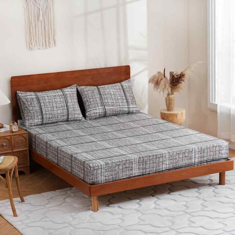 ボックスシーツ グレー テクスチャ幾何学模様 ポリエステル 3Dプリント ベッドカバー 寝具 洗える シーツカバー 発色の良い反応性プリント 耐久性 速乾性 アメリカンスタイル(3)