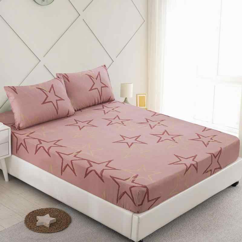 速乾 シワになりにくい ボックスシーツ レディース かわいい ピンク スター柄 3Dプリント ポリエステル..