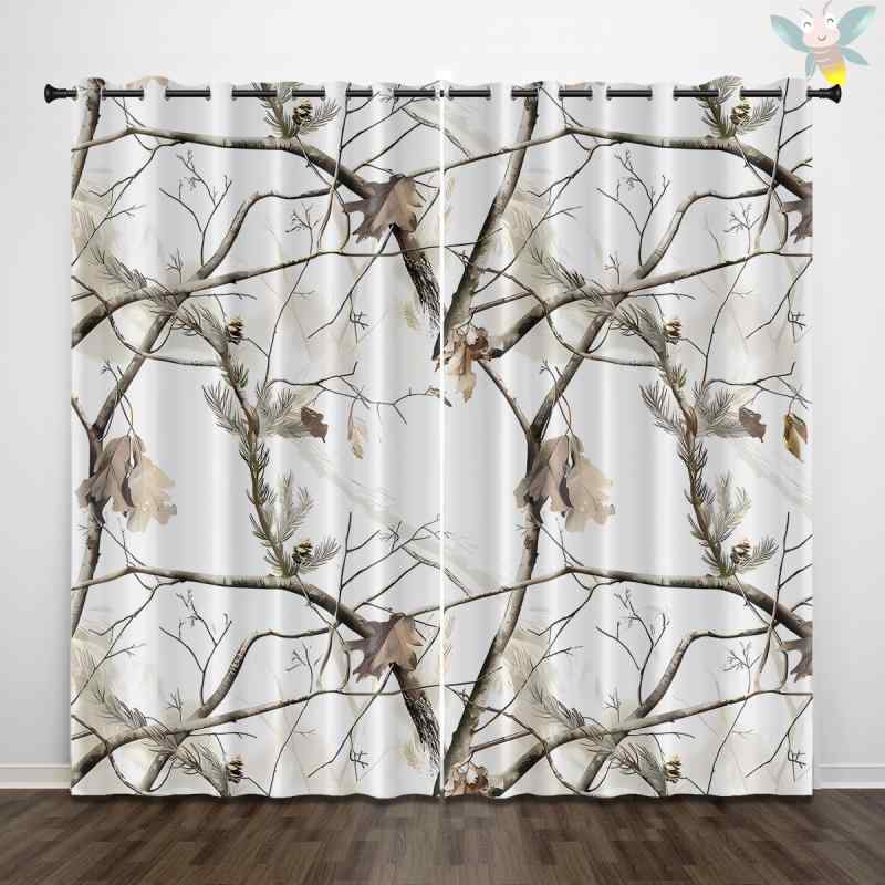 カーテン 高密度遮光 遮光率71-90% 森林風景 枯れ木柄 デジタルプリント 北欧風 日よけ 布製 リビング 寝室 ハトメ フック式