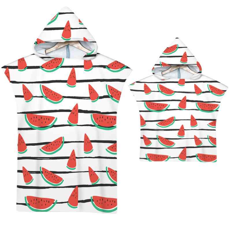 着替えポンチョ キッズ 子供用 かわいい スイカ柄 マイクロファイバー UVカット フード付き 吸水速乾 ビーチ プール 水泳 マリンスポーツ 着るバスタオル プールタオル(x2)(3)
