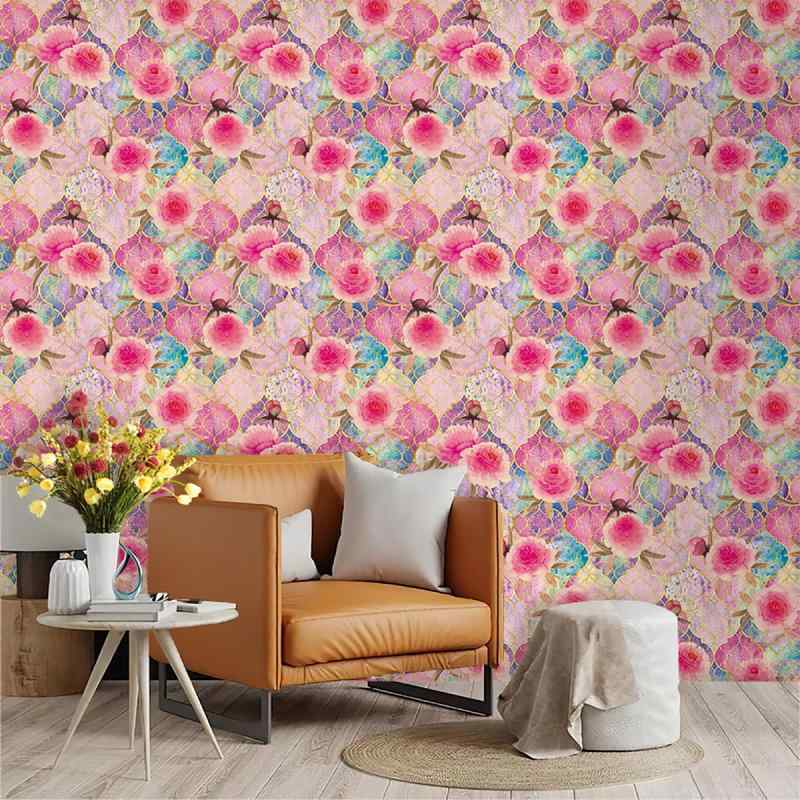 壁紙 帯電防止 防湿 防汚 防カビ PVC シール式 ウォールシート DIY 貼るだけ シームレス 花柄 フラワー..