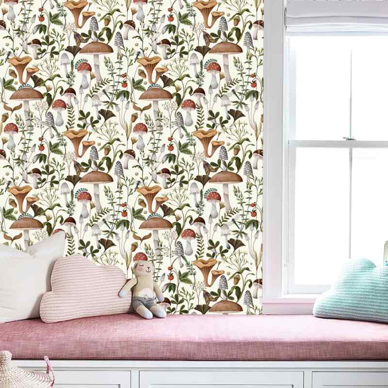 ウォールシート 防水 防汚 防カビ 貼るだけ シールタイプ 帯電防止 防湿 きのこ 森柄 マッシュルーム ..