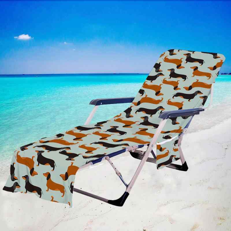 ビーチタオル マイクロファイバー 吸水 速乾 大判 ビーチチェアカバー デッキチェア用 ラウンジチェアタオル プール 海水浴 レジャー アウトドア ダックスフンド柄 かわいい おしゃれ(x2)