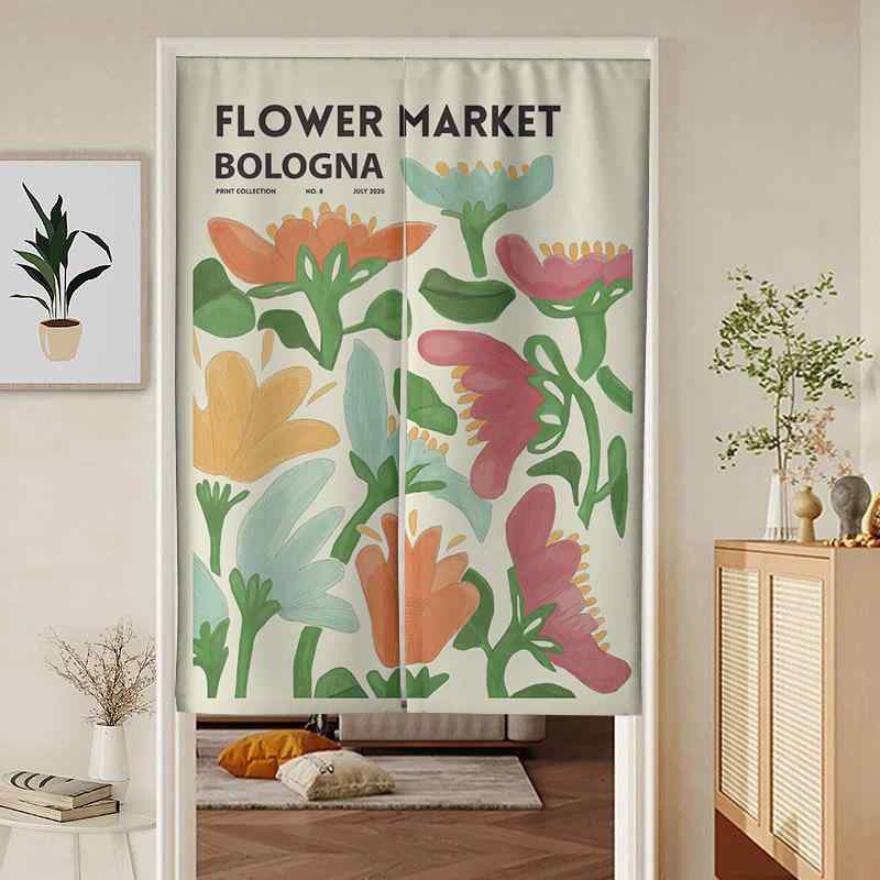 のれん 北欧スタイル 抽象画 アート 花柄 綿麻 布製 間仕切り 目隠し キッチン 防油煙 ダイニング 玄関..