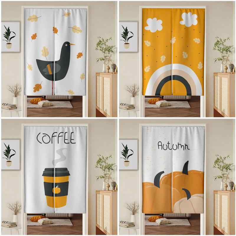 のれん 目隠し 間仕切り キッズ 子供 北欧風 カートゥーン 動物 月 カボチャ柄 寝室 キッチン 子供部屋 玄関 リビング ロング丈 2分割 布製 ファブリック かわいい 豊富なデザイン(x2)