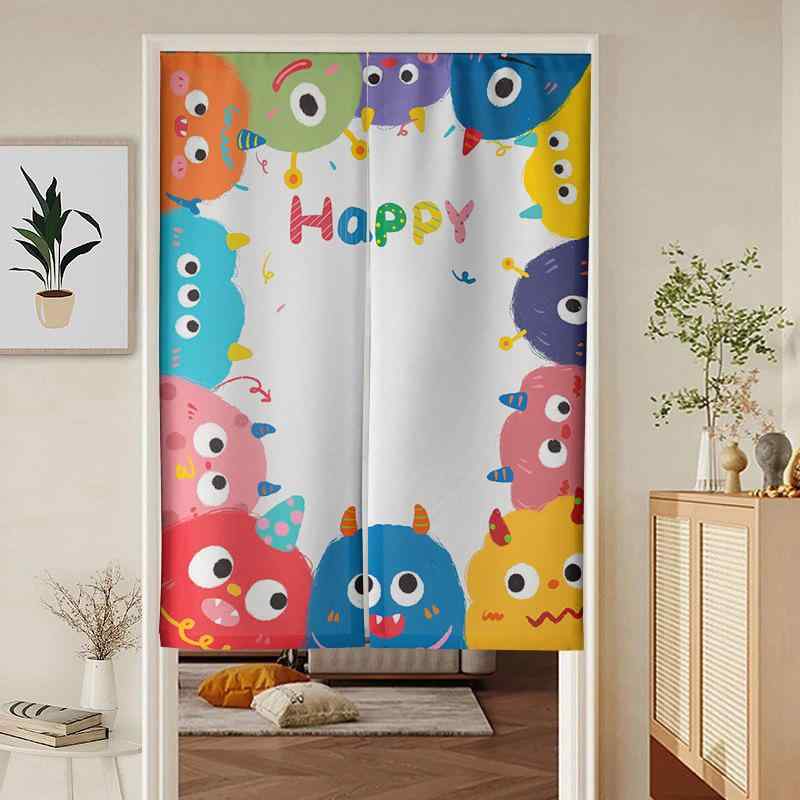 のれん キッズ 子供用 かわいい モンスター柄 カートゥーンデザイン 間仕切り 目隠し リビング 寝室 玄..