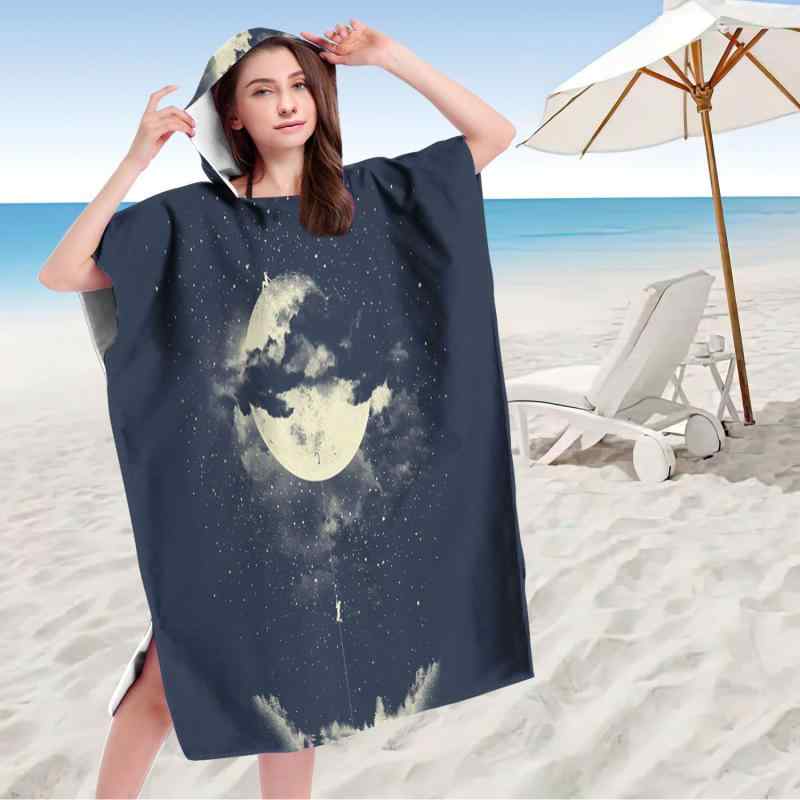 ビーチタオル メンズ レディース 吸水速乾 マイクロファイバー フード付き ポンチョ 着替え用 大人用 ..