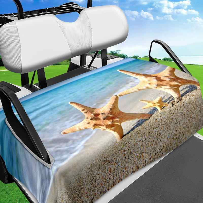シートクッション ゴルフカート用 タオル地 ポリエステル素材 ヒトデ柄 おしゃれ 爽やか カジュアル 洗..