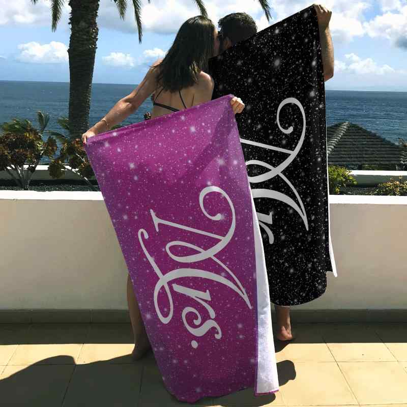 ビーチタオル ペア 男女兼用 2点セット 超吸水 速乾 マイクロファイバー 大判 ポンチョ 海水浴 プール レジャー 旅行 おしゃれ プリント 柄入り 肌触り(x2)(3)