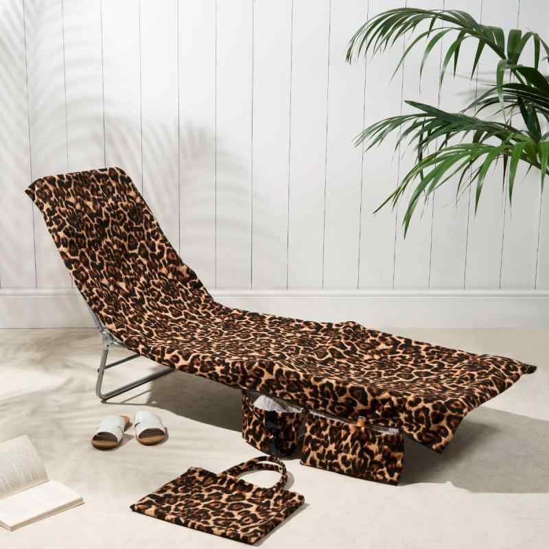 ビーチタオル マイクロファイバー チェアカバー ラウンジ用 ヒョウ柄 デジタルプリント 防汚 UVカット ..