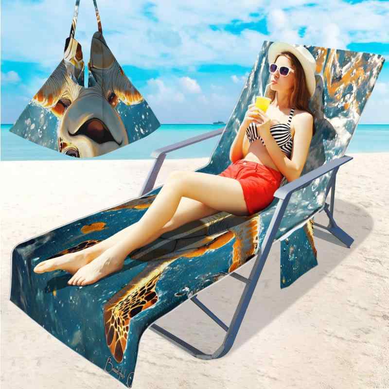 ビーチチェアカバー 吸水速乾 軽量 マイクロファイバー 超極細繊維 3Dデジタルプリント ウミガメ柄 カ..