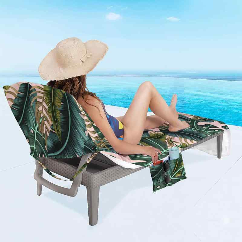 ビーチチェアカバー マイクロファイバー 吸水速乾 3Dデジタルプリント トロピカル リーフ柄 バナナリーフ フラミンゴ ヤシの木 大判 ロング ビーチタオル兼用 サマーベッド アウトドア レジャー プール 海水浴(x2)