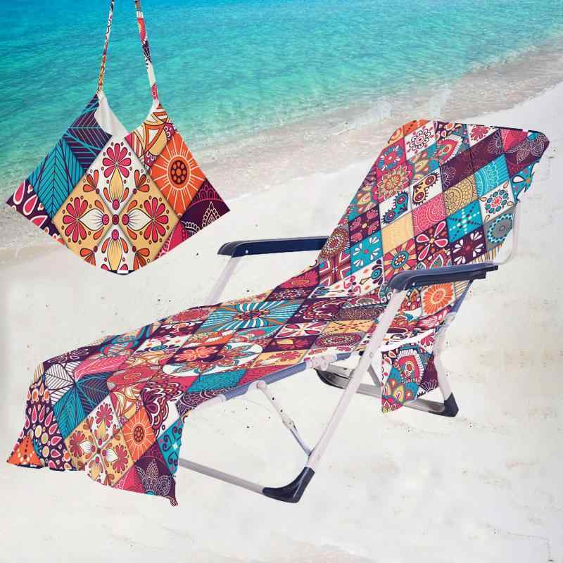 ビーチチェアカバー マイクロファイバー 大判 速乾 吸水 ラウンジチェア用 タオル デジタルプリント 幾..