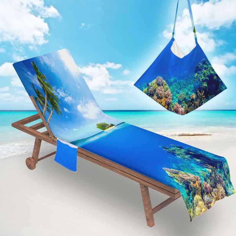 ビーチチェアカバー マイクロファイバー 超吸水速乾 デジタルプリント 大判 マリン柄 ビーチタオル デッキチェアタオル プールタオル 海水浴 日よけ 汚れ防止(x2)