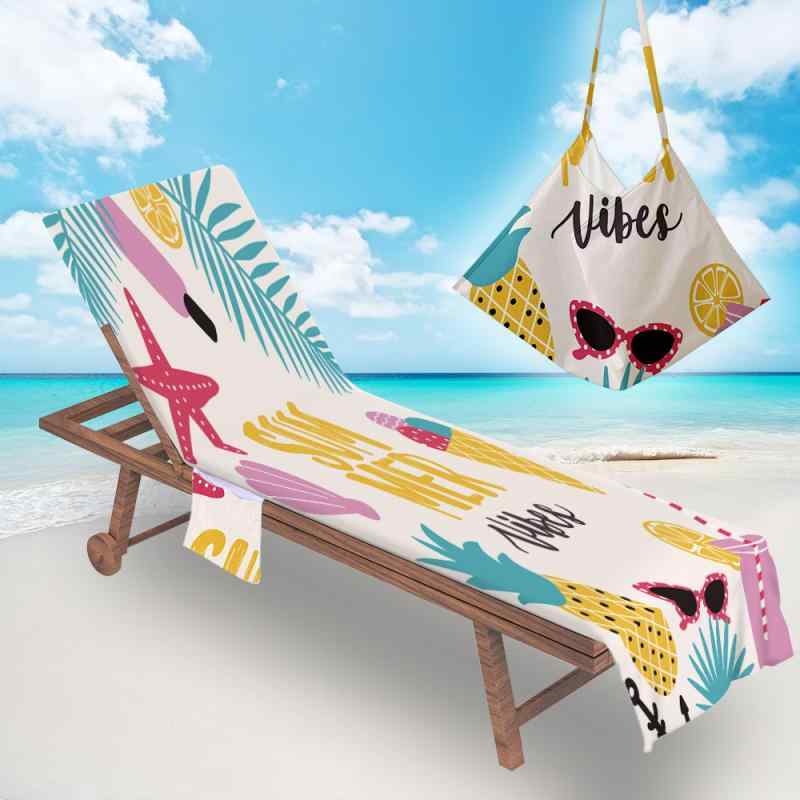 ビーチチェアカバー 吸水速乾 マイクロファイバー フルーツ柄 夏用 ラウンジチェアタオル ビーチタオル プール リゾート マリンレジャー(x2)