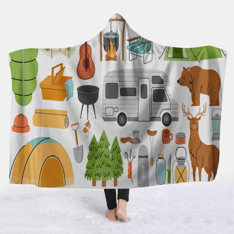 楽天モズラボブランケット キッズ 子供用 フード付き ポンチョ ケープ 毛布 秋冬 あったか ふわふわ 大判 ポリエステル フランネル お昼寝 部屋着 キャンプ アウトドア 車中泊 おしゃれ シンプル（x2）