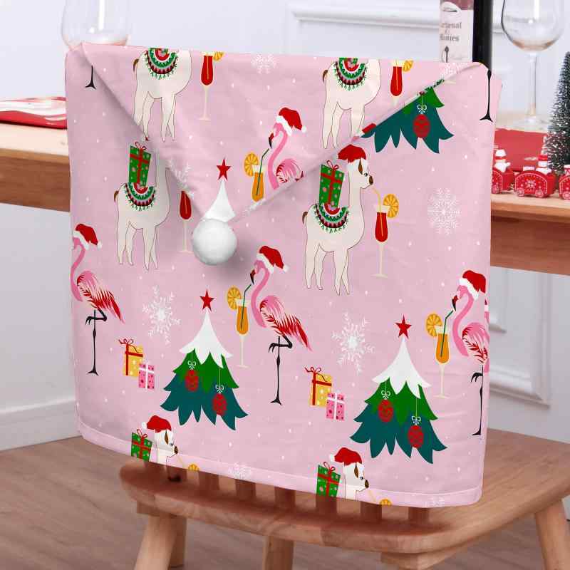 椅子カバー クリスマス フラミンゴ柄 かわいい 3Dデジタルプリント 短毛フリース素材 ポリエステル製 おしゃれ ダイニングチェアカバー 背もたれカバー 食卓椅子用 飾り付け(x2)