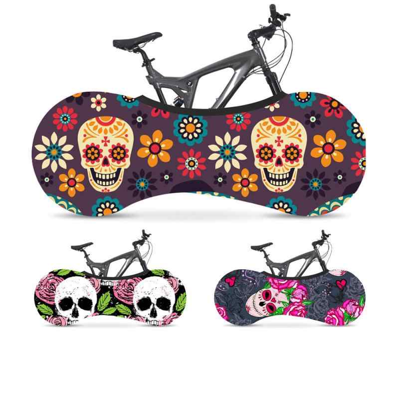 自転車 男女兼用 伸縮性 防塵 車体 ホイール 保護カバー マウンテンバイク ロードバイク クロスバイク スカル柄 フリーサイズ 室内保管 汚れ防止 傷防止 4方向ストレッチ 再生繊維 汎用タイプ(x2)