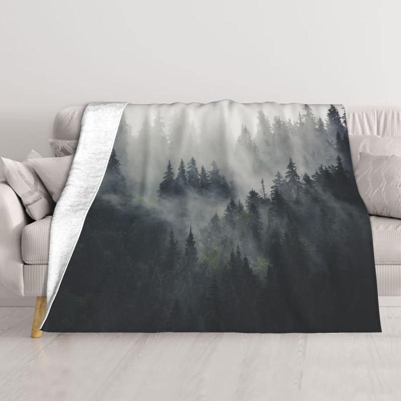 ブランケット レディース メンズ キッズ 子供 男の子 女の子 フランネル素材 ポリエステル製 森柄 山霧..