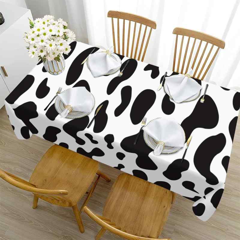 テーブルクロス 防水 モノクロ 牛柄 カウ柄 デジタルプリント ポリエステル製 長方形 リビング ダイニング 食卓用 おしゃれ モダン シンプル テーブルカバー デコレーション