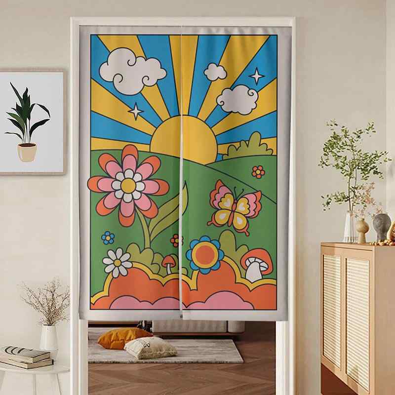 のれん 間仕切り 目隠し ドアカーテン おしゃれ 北欧風 抽象デザイン 布製 ファブリック 玄関 リビング ダイニング キッチン 寝室 浴室 トイレ 廊下(x2)