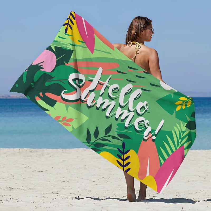 ビーチタオル マイクロファイバー 吸水速乾 軽量 大判 スクエア 春夏 海水浴 プール レジャー 旅行 おしゃれ プリント柄(x2)