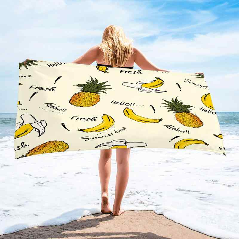 ビーチタオル 大判 吸水速乾 マイクロファイバー 軽量 肌触りやわらか 3Dデジタルプリント パイナップル柄 トロピカル柄 海水浴 プール 旅行 レジャー アウトドア バスタオル(x2)(3)