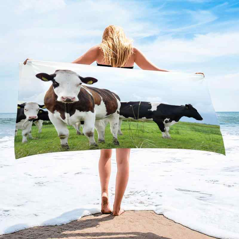 ビーチタオル マイクロファイバー 超極細繊維 吸水 速乾 大判 牛柄 3Dデジタルプリント プール 海水浴 レジャー 旅行 アウトドア スポーツ バスタオル(x2)