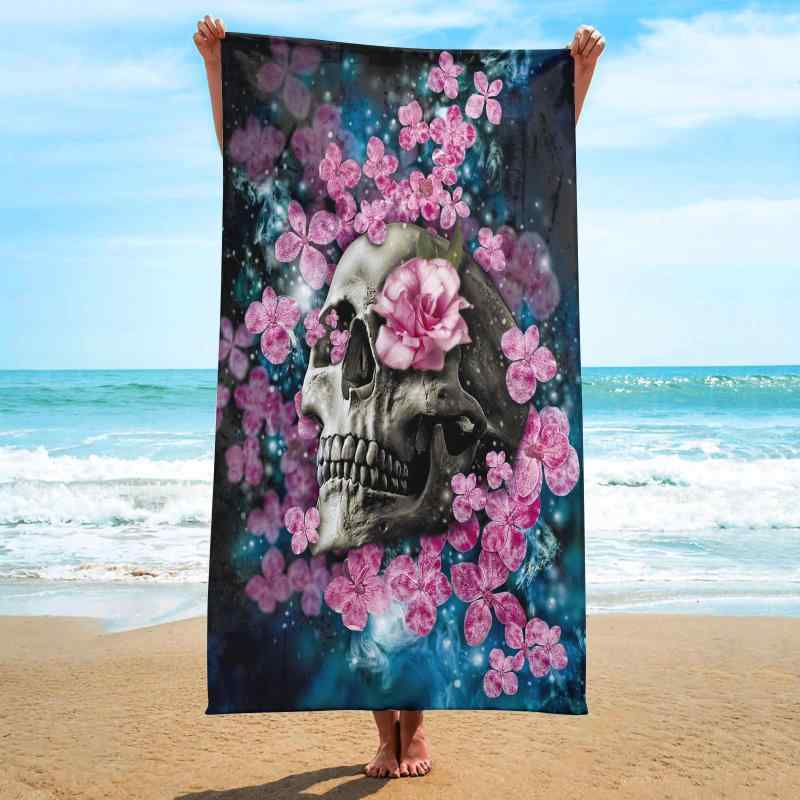 ビーチタオル 着れるポンチョ マイクロファイバー 速乾 吸水 スナップボタン付き スカル柄 3Dデジタル..