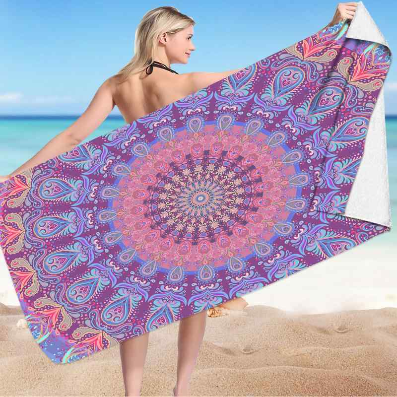 ビーチタオル マイクロファイバー 大判 吸水速乾 軽量 3D デジタルプリント マンダラ柄 ソフト やわらか 肌触り 海 プール スイム レジャー アウトドア 旅行 用品 グッズ(x2)