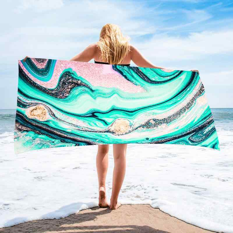 ビーチタオル マイクロファイバー 大判 吸水速乾 柔らかい 3Dデジタルプリント ゴールドデザイン 長方..